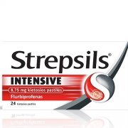 Kietosios pastilės nuo gerklės skausmo STREPSILS INTENSIVE, 24 vnt