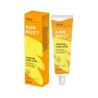 KILIG galvos odos šveitiklis su ricinos aliejumi ir alyvuogių kauliukais HAIR BOOST, 100 ml