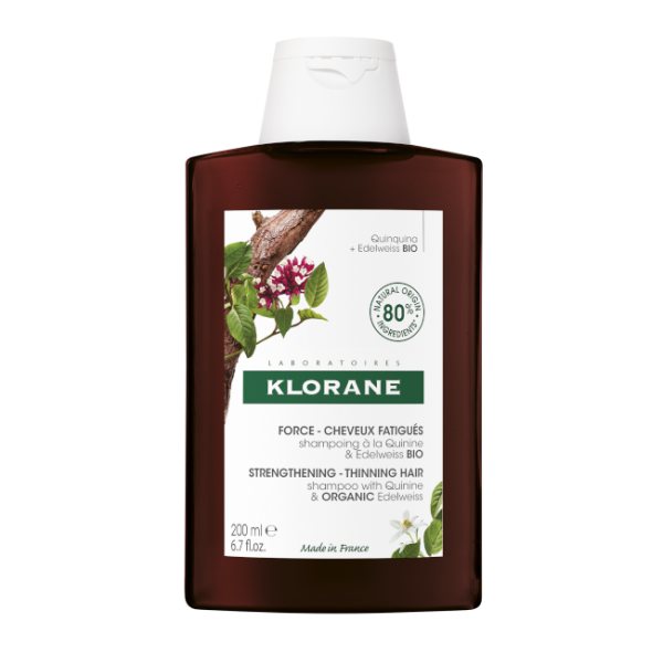 KLORANE šampūnas su chininu ir B grupės vitaminais, 200 ml