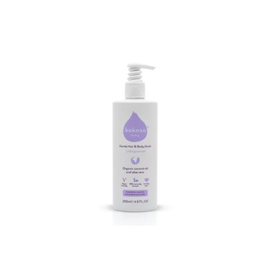 KOKOSO BABY kūno ir plaukų prausiklis kūdikiams be kvapo, ., 200 ml