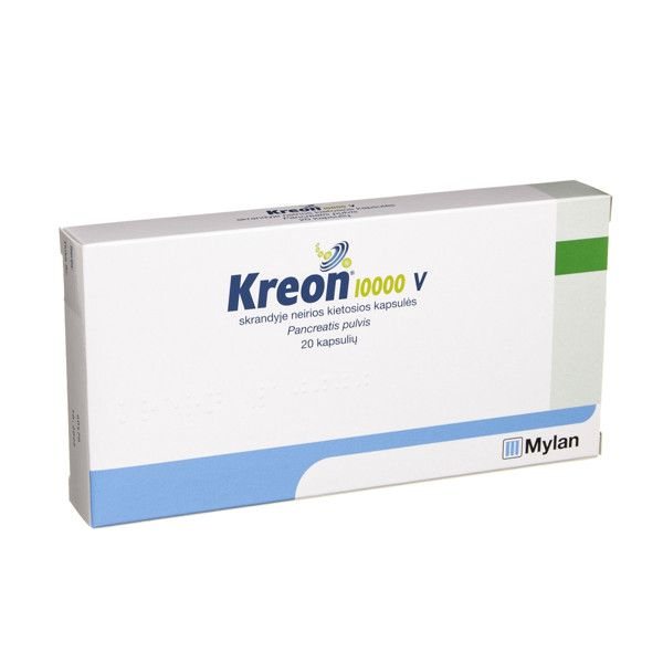 KREON 10000V skrandyje neirios kietosios kapsulės N20