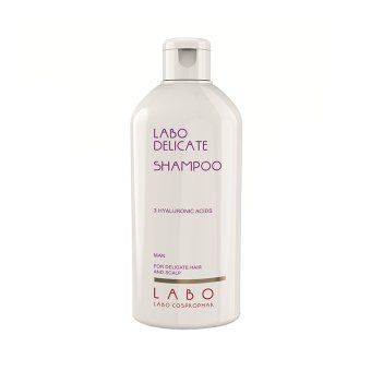 LABO DELICATE šampūnas jautriai galvos odai ir plaukams su 3 hialurono rūgštimis vyrams, 200 ml