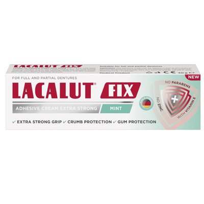 LACALUT FIX, Ypač stiprus fiksuojamasis kremas dantų protezams, mėtų skonio, 40 g