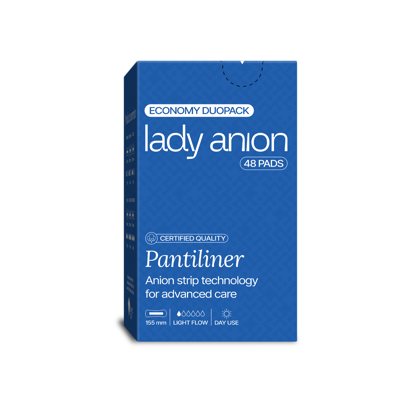 LADY ANION, higieniniai įklotai su anijonų juostele, 48 vnt., 155 mm
