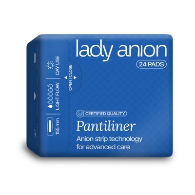 LADY ANION, kasdieniniai įklotai su anijonų juostele, 24 vnt., 155 mm
