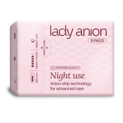 LADY ANION, naktiniai paketai su anijonų juostele, 8 vnt., 290 mm