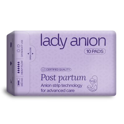 LADY ANION, paketai po gimdymo su anijonų juostele, 10 vnt., 340 mm