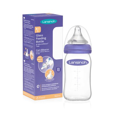 Lansinoh stiklinis maitinimo buteliukas su žinduku, 160 ml