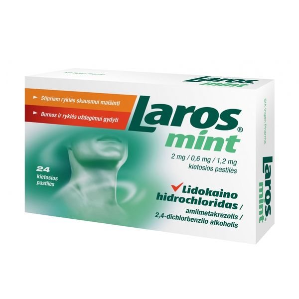 LAROS MINT 2 mg/0,6 mg/1,2 mg kietosios pastilės N24