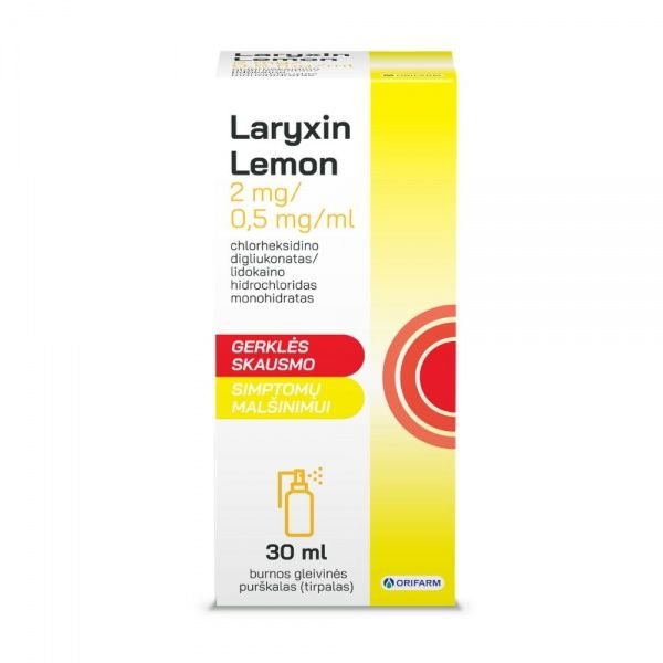 LARYXIN LEMON 2 mg/0,5 mg/ml burnos gleivinės purškalas, 30 ml