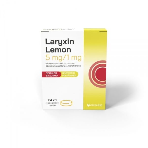 LARYXIN LEMON 5 mg/1 mg suslėgtosios pastilės N24