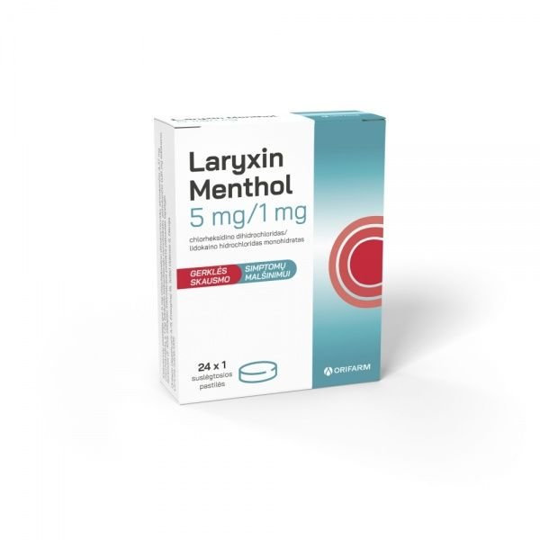 LARYXIN MENTHOL 5 mg/1 mg suslėgtosios pastilės N24