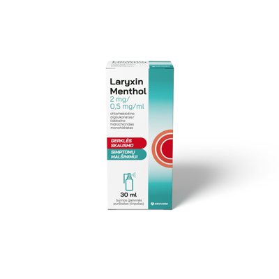 LARYXIN MENTHOL, burnos gleivinės purškalas, 2 mg/0,5 mg/ml, 30 ml
