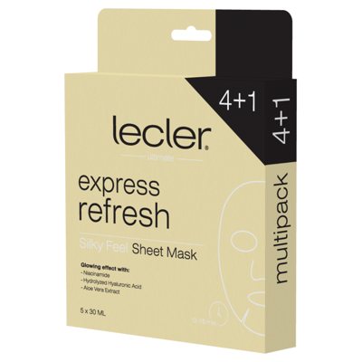 LECLER EXPRESS REFRESH 4+1, greito poveikio lakštinių veido kaukių komplektas, 5 vnt