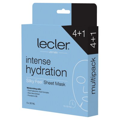 LECLER INTENSE HYDRATION 4+1, drėkinančių lakštinių veido kaukių komplektas, 5 vnt