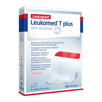 LEUKOPLAST LEUKOMED T PLUS SKIN SENSITIVE, skaidrus lipnus sterilus absorbuojantis tvarstis, x 10 cm, 5 vnt., 8 cm