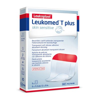 LEUKOPLAST LEUKOMED T PLUS SKIN SENSITIVE, skaidrus lipnus sterilus absorbuojantis tvarstis, x 7,2 cm, 5 vnt., 5 cm