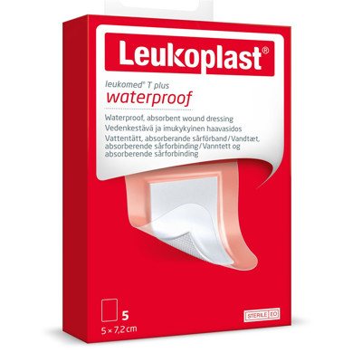 LEUKOPLAST LEUKOMED T PLUS, vandeniui atsparus sterilus lipnus absorbuojantis tvarstis, 5 vnt., 5 x 7.2 cm
