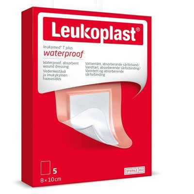 LEUKOPLAST LEUKOMED T PLUS, vandeniui atsparus sterilus lipnus absorbuojantis tvarstis, 5 vnt., 8 x 10 cm