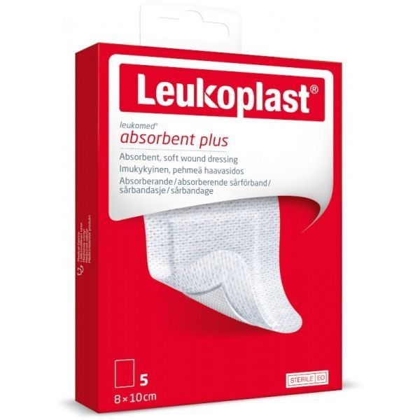 LEUKOPLAST sterilus, absorbuojantis tvarstis LEUKOMED ABSORBENT PLUS, x 10 cm, 5 vnt., 8 cm