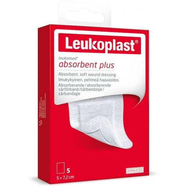 LEUKOPLAST sterilus, absorbuojantis tvarstis LEUKOMED ABSORBENT PLUS, x 5 cm, 5 vnt., 7.2 cm