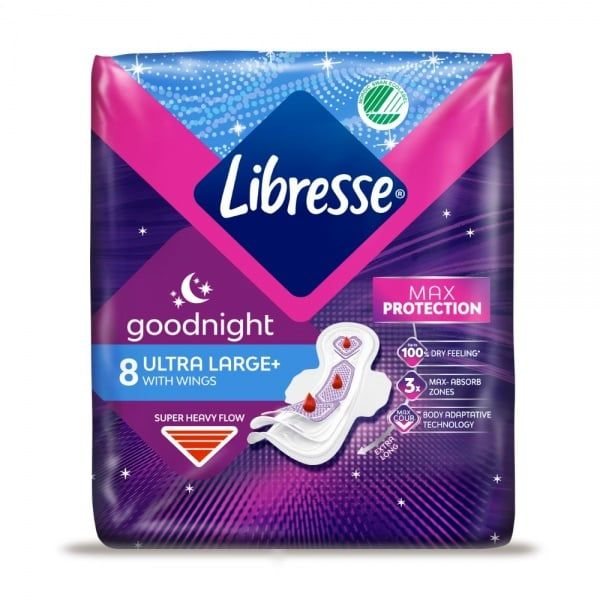 LIBRESSE higieniniai paketai INVISIBLE GOODNIGHT, 8 vnt