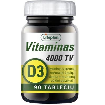 LIFEPLAN 4000TV vitaminas D3, tabletės, N90