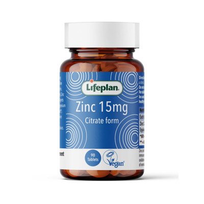 LIFEPLAN CINKAS, 15 mg, cinko citratas, 90 tablečių