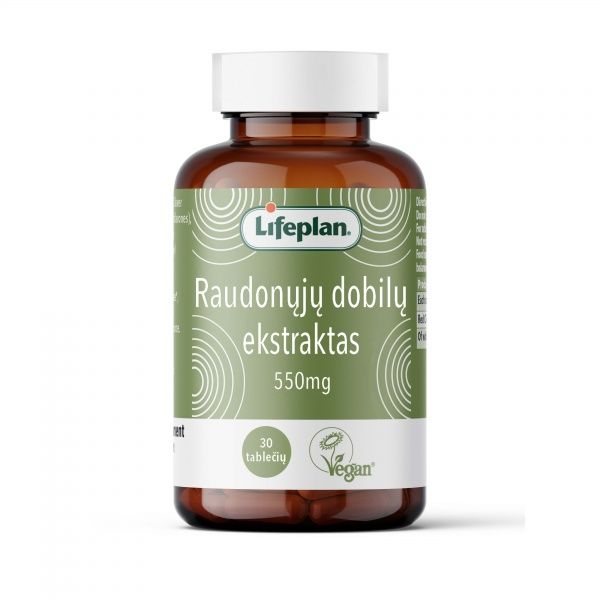 LIFEPLAN maisto papildas RAUDONŲJŲ DOBILŲ EKSTRAKTAS 550 mg, 30 kaps.