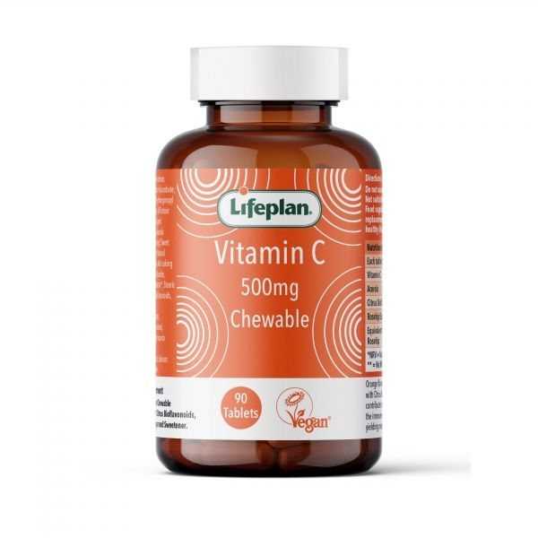 LIFEPLAN maisto papildas VITAMIN C 500 mg, 90 kramtomųjų tab.