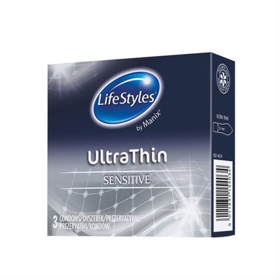 LIFESTYLES ULTRA THIN, prezervatyvai, pilkas, 3 vnt