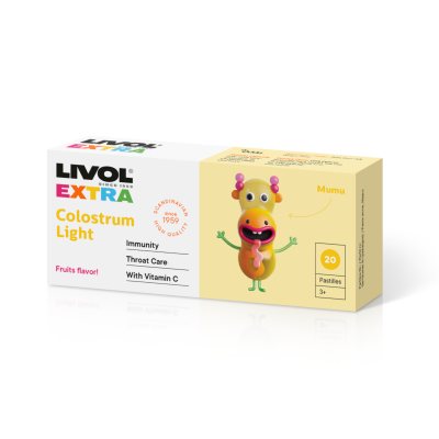 LIVOL EXTRA čiulpiamosios pastilės gerklei COLOSTRUM LIGHT N20