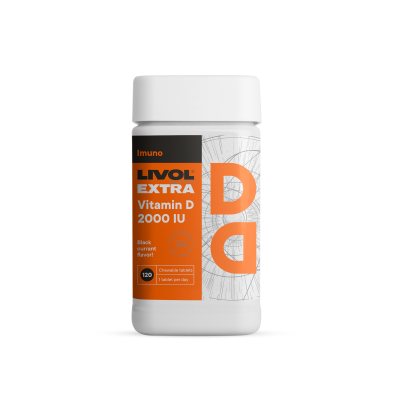 LIVOL EXTRA Vitamin D 2000TV kramtomosios tabletės, serbentų skonio N120