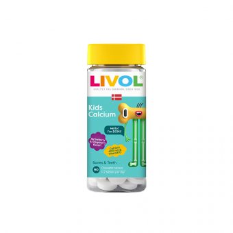 LIVOL Kids Calcium aviečių ir braškių skonio, 90 kramtomųjų tablečių