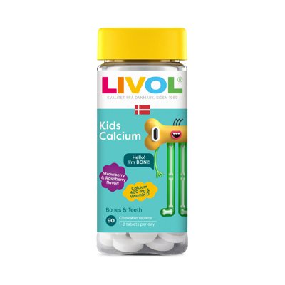 LIVOL KIDS CALCIUM, aviečių ir braškių skonio, 90 tablečių