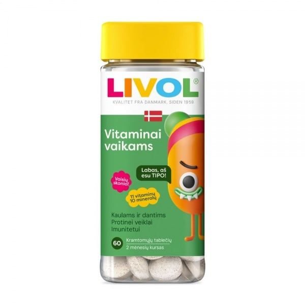 LIVOL maisto papildas MULTI KIDS FRUIT, 60 kramtomųjų tab.