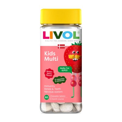 LIVOL MULTI, vaikams, braškių skonio, 60 tablečių