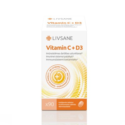 LIVSANE kramtomosios tabletės Vitamin C + D3, N90