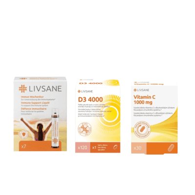 LIVSANE rinkinys imunitetui: VIT C 1000 mg N30, D3 4000 TV N120, SHOTS N7, 25 ml