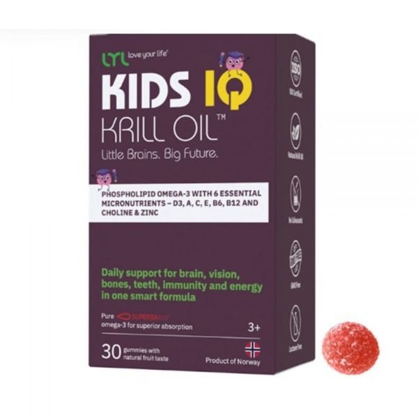 LYL maisto papildas KIDS IQ KRILL OIL, 30 guminukų