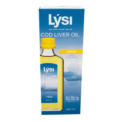 LYSI COD LIVER OIL, NATŪRALŪS ŽUVŲ TAUKAI, CITRINŲ SKONIO, 240 ml