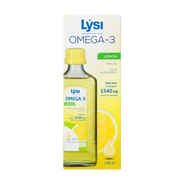 LYSI maisto papildas žuvų taukai OMEGA-3, citrinų skonio, 240 ml, 220 g