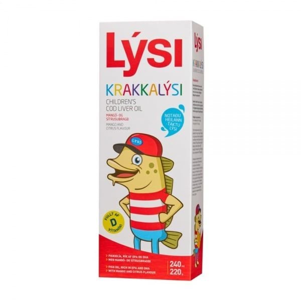 LYSI maisto papildas žuvų taukai vaikams, mangų skonio, 240 ml