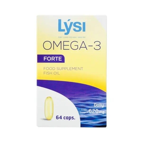 LYSI Omega 3 Forte žuvų taukai minkštose kapsulėse, N64