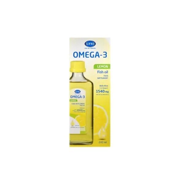 LYSI Omega 3 skysti citrinų skonio žuvų taukai, 240 ml
