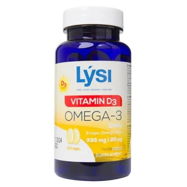 LYSI omega 3 + vitaminas D3 žuvų taukai minkštose kapsulėse, N120