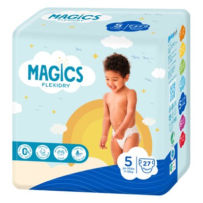 MAGICS FLEXIDRY MAGICAL TUBES JUNIOR, vaikiškos sauskelnės, 11-, 27 vnt., 16 kg
