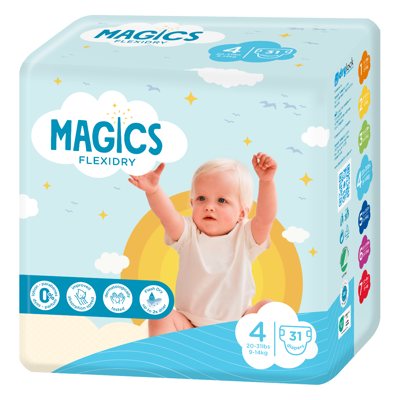 MAGICS FLEXIDRY MAGICAL TUBES MAXI, vaikiškos sauskelnės, 9-, 31 vnt., 14 kg