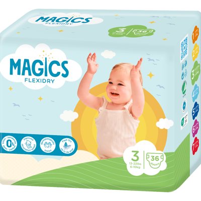 MAGICS FLEXIDRY MAGICAL TUBES MIDI, sauskelnės, 6-, 36 vnt., 10 kg