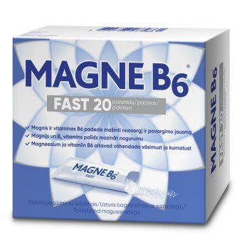MAGNE B6 FAST (magnis), citrinų skonio granulės, 20 pakelių